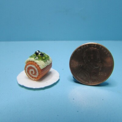 Dollhouse Miniature Small Pumpkin Roll Cake on Dish A3656