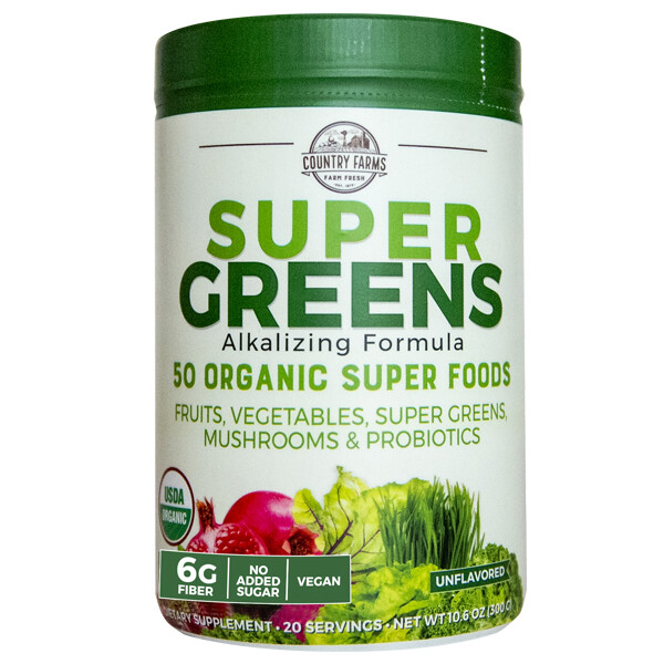 Country Farms Super Greens Organic Food Supplement Natural Flavor 10.6 oz 2PK