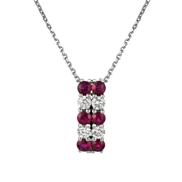 Pre-owned Morris 1.30 Carat Natural Diamond And Ruby Two Rows Necklace 14k White Gold G-h Si 18''