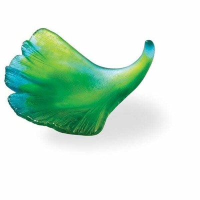 NEW DAUM CRYSTAL GINKGO LEAF GREEN FIGURINE #03572 BRAND NIB SAVE$$ NATURE F/SH