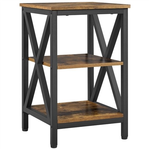3 Tier Rustic End Table Industrial X Shape Small Wooden Side Table Living Room