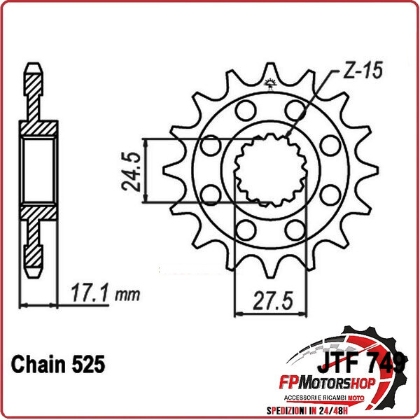 PIGNONE TRASMISSIONE PER MOTO JT 749 Z14 JTF749.14 14 DENTI ACCIAIO PASSO 525