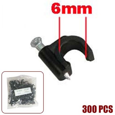 300x 6mm Cable Wire Clips Nail-In Wire Nail Clamps Cord Organizer Holder Black