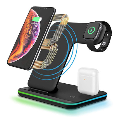 Fast Wireless Charger 3 in 1 Charging Dock Stand For iwtch Airpod iPhone Samsung