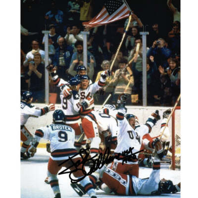 Miracle on Ice 1980 USA Hockey Team Celebration Photo Signed by Jack O'Callahan 
