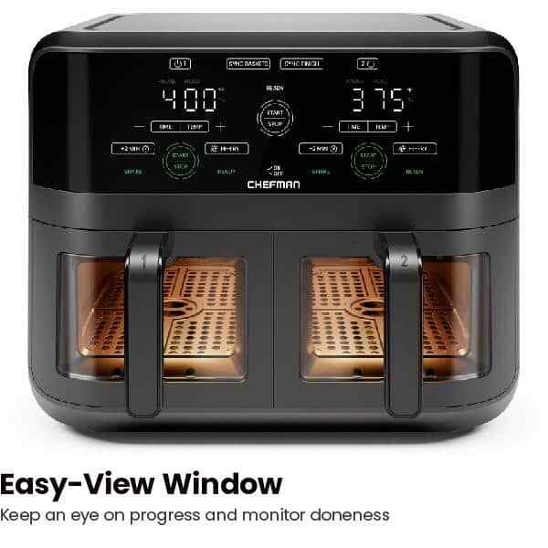 6 qt. Black Double Basket Air Fryer with Capacitive Touch Control, and Windows