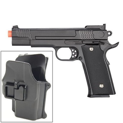 FULL METAL M1911 SPRING AIRSOFT PISTOL 6mm BB HAND GUN with SOLID HIP HOLSTER