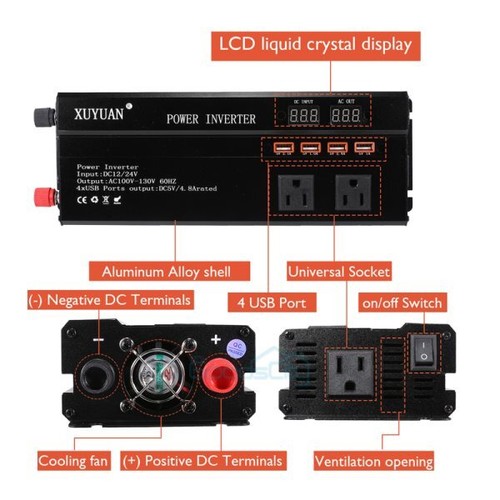 6000W Car Power Inverter DC 12V To AC 110V Pure Sine Wave Solar Converter LCD