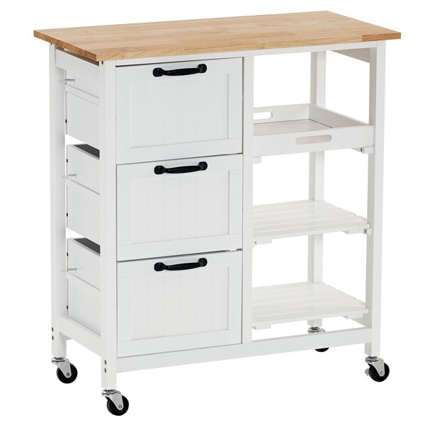 Three Drawers Three Layers Black Handle Rubber Wood Log Color Table
