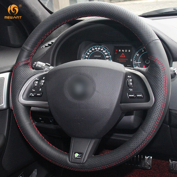 Black Leather Steering Wheel Cover for Jaguar XF S Sportbrake 2014 2015