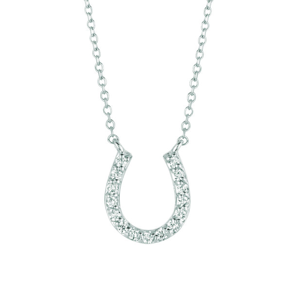 Pre-owned Morris 0.25 Carat Natural Diamond Horseshoe Necklace Pendant 14k White Gold 18'' Chain