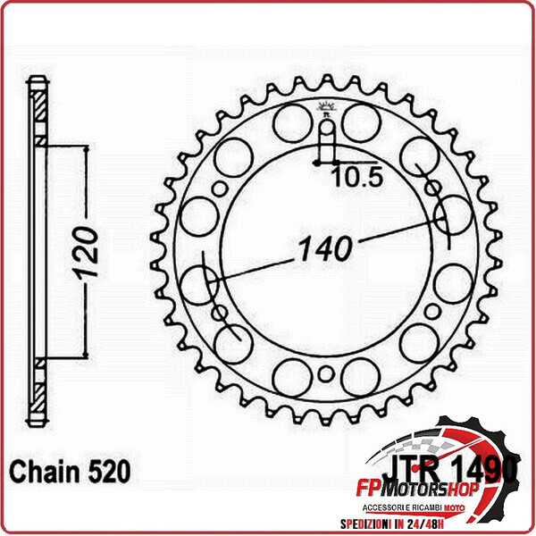 CORONA PER TRASMISSIONE MOTO JT 1490 Z44 JTR1490.44 44 DENTI ACCIAIO PASSO 520