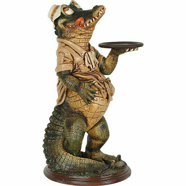 39" Crocodile Butler Statue With Tray Restaurant Kitchen Decor Collectible