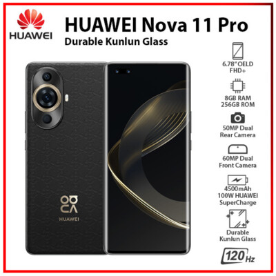(New) Huawei Nova 11 Pro Kunlun 8GB+256GB BLACK Dual SIM Android Cell Phone