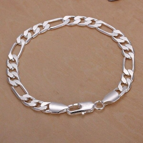 925 Silver Filled Men's Women Italian Classic Link Chain Bangle Bracelet  Jewelry