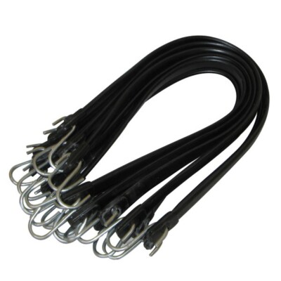 10-Pc 10'' EPDM Rubber Tie Down Straps with Hooks - Black Rubber Bungee Set