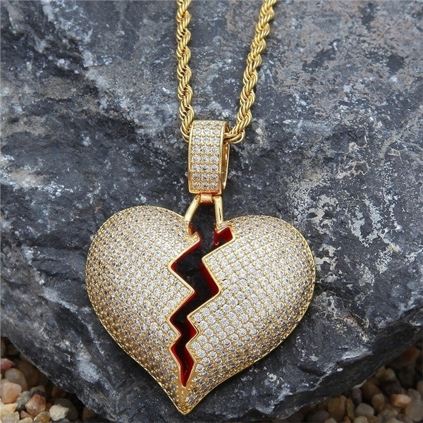 Gold Broken Heart Pendant Necklace, 24 In Rope Chain Choker