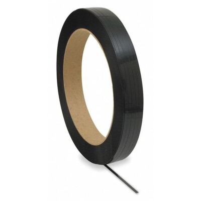 Polyester Hand Strapping, 1/2'' x 3600' x.020, 16 X 3'' Core, 600 lb. Black Smooth
