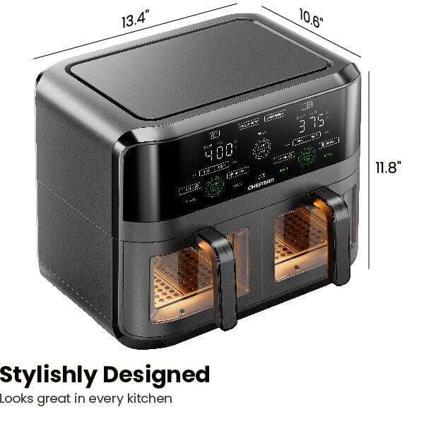 6 qt. Black Double Basket Air Fryer with Capacitive Touch Control, and Windows