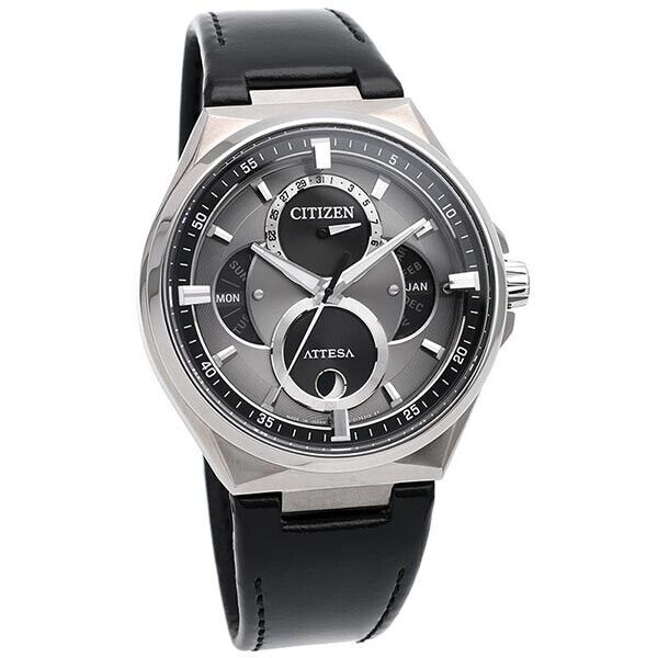 Pre-owned Citizen Attesa Eco-drive Bu0060-09h Titanium Solar Moon Phase Men Watch Gray