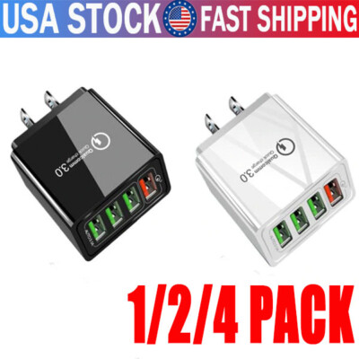 US 4 Port Fast Quick Charge QC 3.0 USB Hub Wall Home Charger Power Adapter Plug