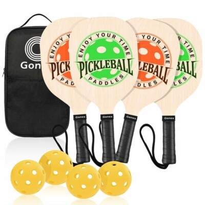 Gonex 4 Pack Wooden Pickleball Paddles Set - Wood Pickleball Rackets with 1 Carr