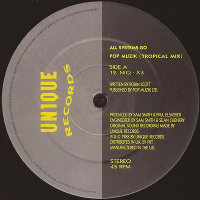 All Systems Go Pop Muzik (Tropical Mix) Vinyl Single 12inch Unique Records