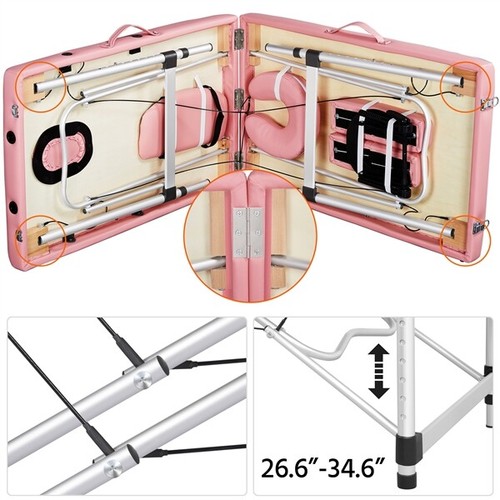 Aluminum Massage Bed Facial Salon Spa Bed 2 Fold Portable Eyelash Extension Bed