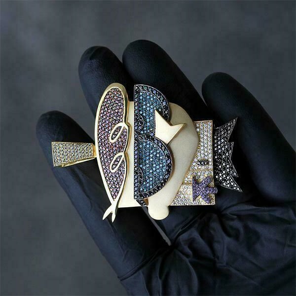 Pre-owned Online0369 1.5ct Multi Color Cubic Zirconia Mens Dexter Charm Pendant 925 Over Silver In Yellow