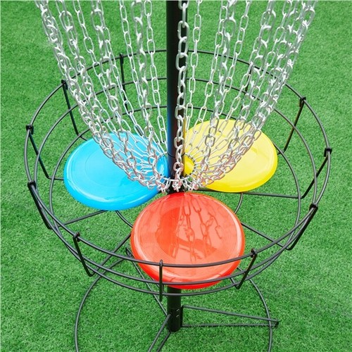 Disc Golf Basket Target Metal Practice Basket w/ 24-Chain 3 Discs Carrying Bag