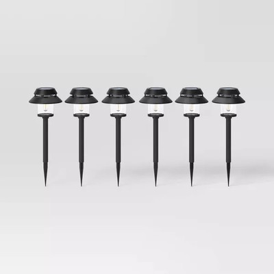 6pk Double Hood Jar Vintage Solar LED Outdoor Path Lights Matte Black
