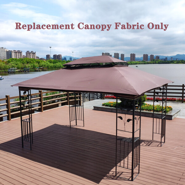 Brown 13x10 Ft Patio Double Roof Gazebo Replacement Canopy Top Fabric