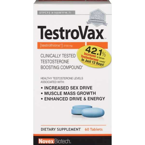 Novex Biotech TESTROVAX Boost Testosterone MUSCLE MASS Growth 60 Tablets - NEW
