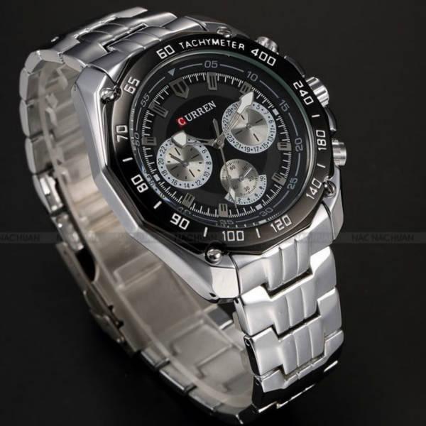 Orologio Polso Curren 8077 Uomo Analogico Quarzo Moderno Silver Quad Nero lac