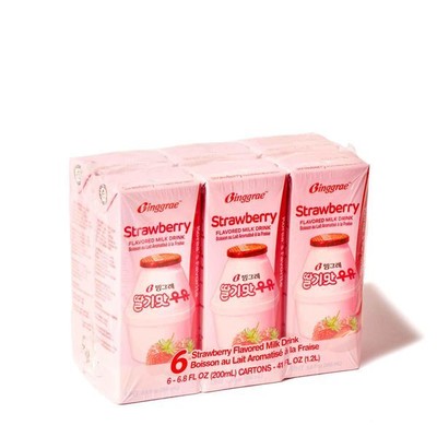 Binggrae Strawberry Flavored Milk Drink 6.8ozX6pack草莓牛奶保久调味乳
