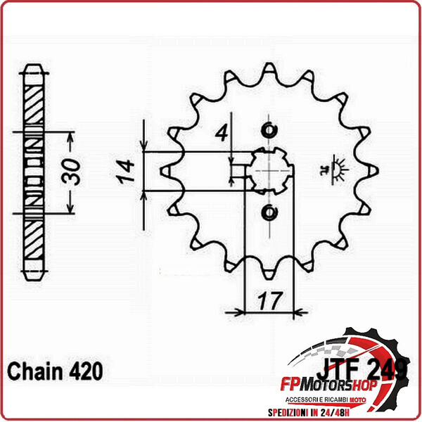 PIGNONE TRASMISSIONE PER MOTO JT 249 Z13 JTF249.13 13 DENTI ACCIAIO PASSO 420