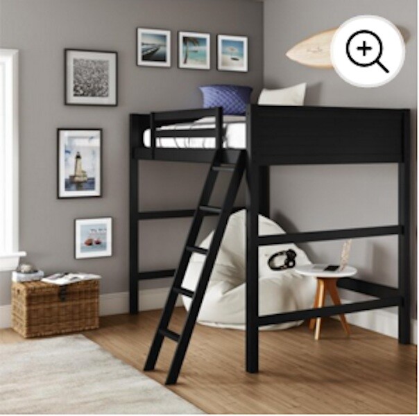 Loft Bed Over Desk Full Bunk With Ladder Black Wood Furniture Kids