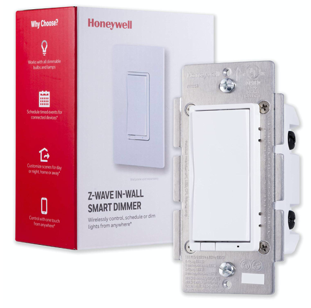 UltraPro ZWave Plus Smart Light Dimmer Switch InWall White & Almond