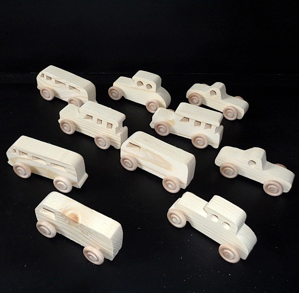 10 Handcrafted Wood Toy Cars, Vans, Pickups, SUVs   OT-42   unfinished