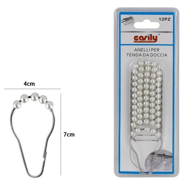 Set 12 Anelli Gancio Tenda Doccia Metallo Con Perline Bagno Box Doccia dfh