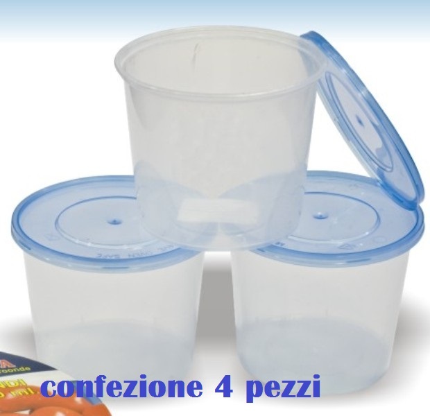 Set 4 Contenitori Multiuso Con Coperchio in Plastica Tondi 700ml Cucina moc