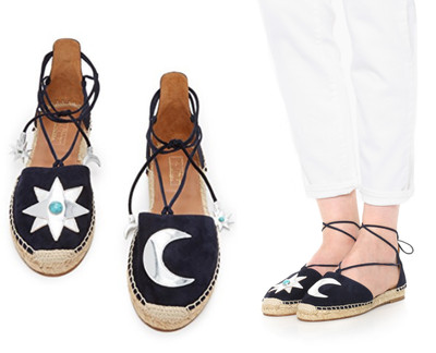 Aquazzura Poppy-Delevingne Midnight Star Moon Lace Up Espadrilles US 35.5/IT 36 