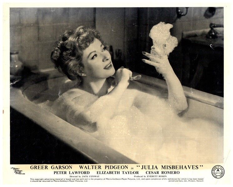 Julia Misbehaves Original Lobby Card Greer Garson vintage bubble bath tub 1948