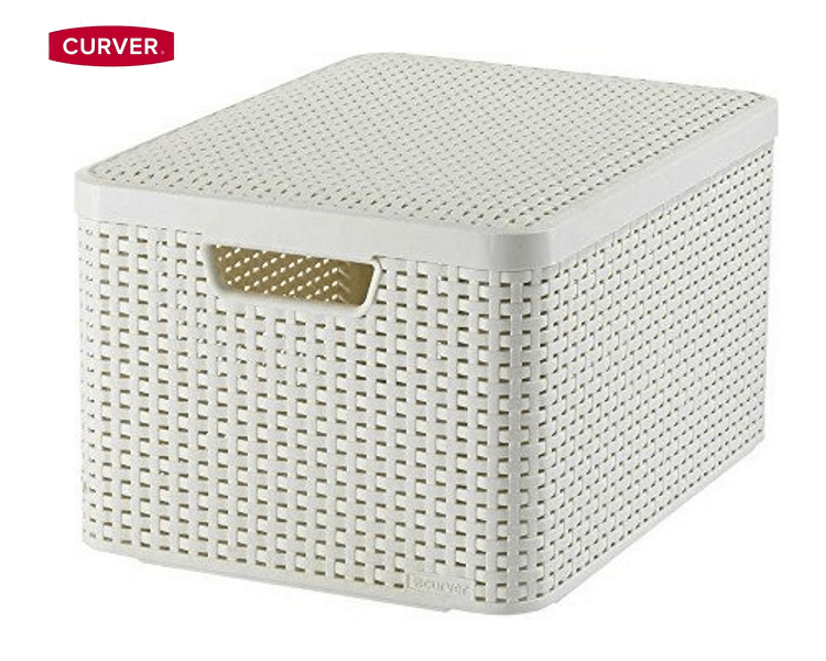 Aufbewahrungsbox mit Deckel 30 Liter Ordnungsbox Creme Rattan CURVER Qualität