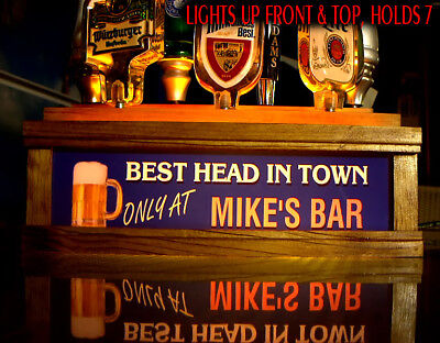 7 BEER TAP HANDLE LIGHTED STAND w/ Personalized bar sign 