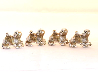 St. John Monkey  Rhodium  Napkin Rings  Jeweled Eyes  Set Of 4 NWOT  4980