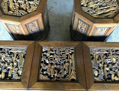 Hand carved Asian coffee table and end tables 