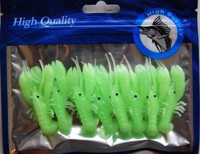 1 Pack High Quality Green Glow-in-Dark Shrimp Lures 8pc 2'' NEW