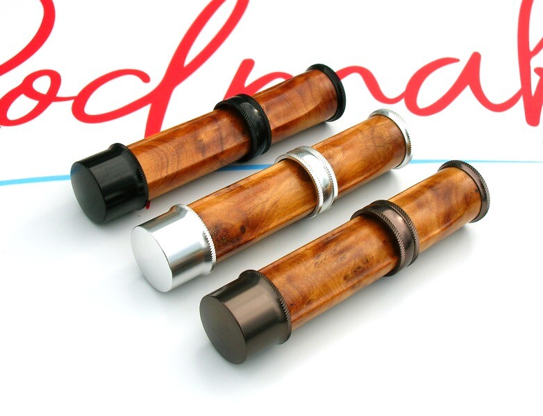 FLY ROD REEL SEAT - Slide band maple burl insert - three hardware color options
