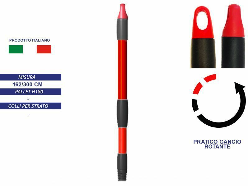 Bastone Manico Telescopico Allungabile 162-300cm Con Gancio Rotante Scopa dfh